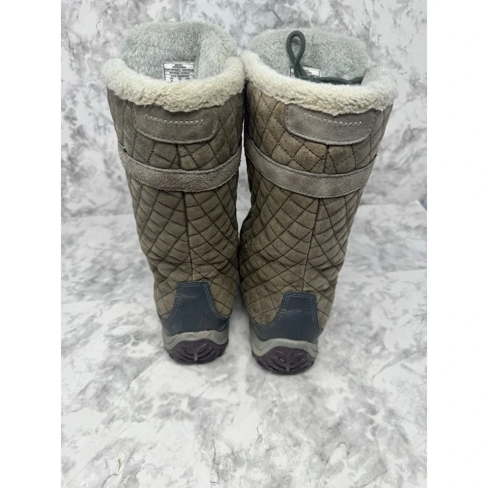 Patagonia Nickel Waterproof Winter Boots Womens 9 Quilted Leather Faux Fur Grey